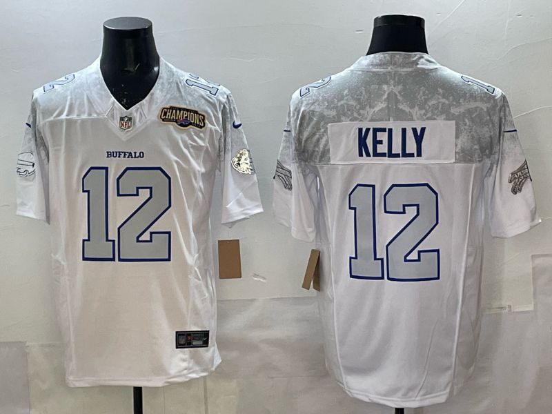 Men 2025 Buffalo Bills #12 Kelly white 5th generation Throwback Nike Limited NFL Jersey style 09